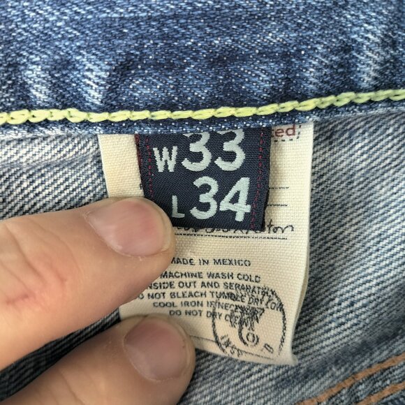 Abercrombie Fitch Mens Low Rise Boot Cut Jeans Size 33x34 Blue denim Distressed - Picture 11 of 16